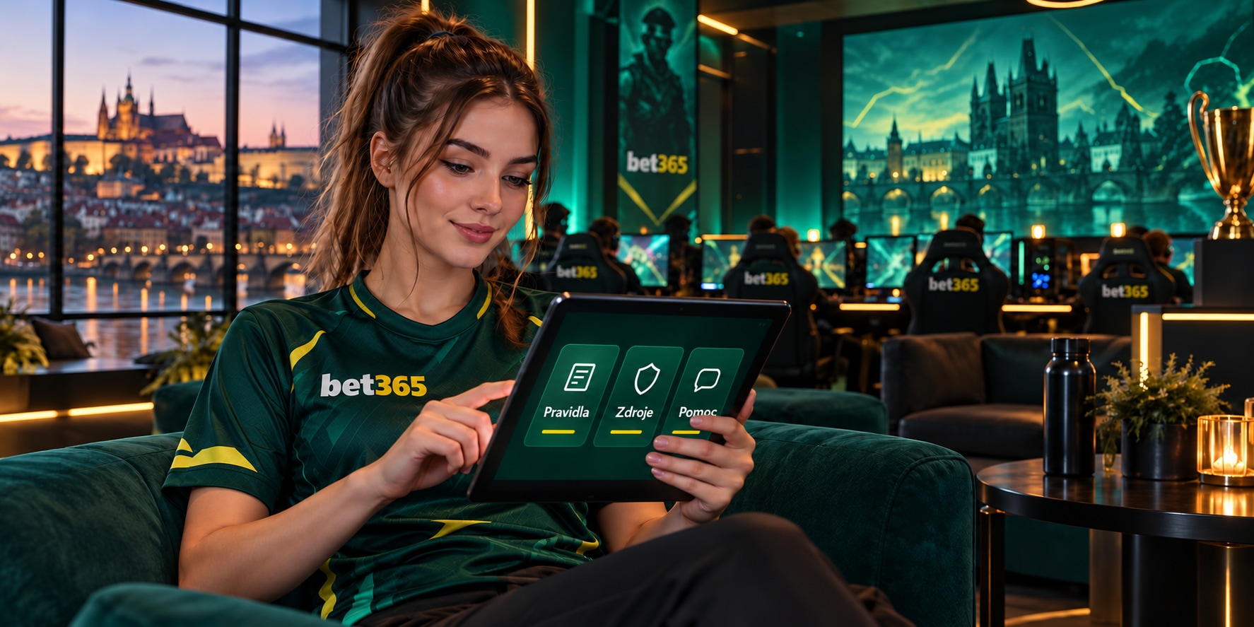 Česká hráčka esportu prohlíží hry na tabletu