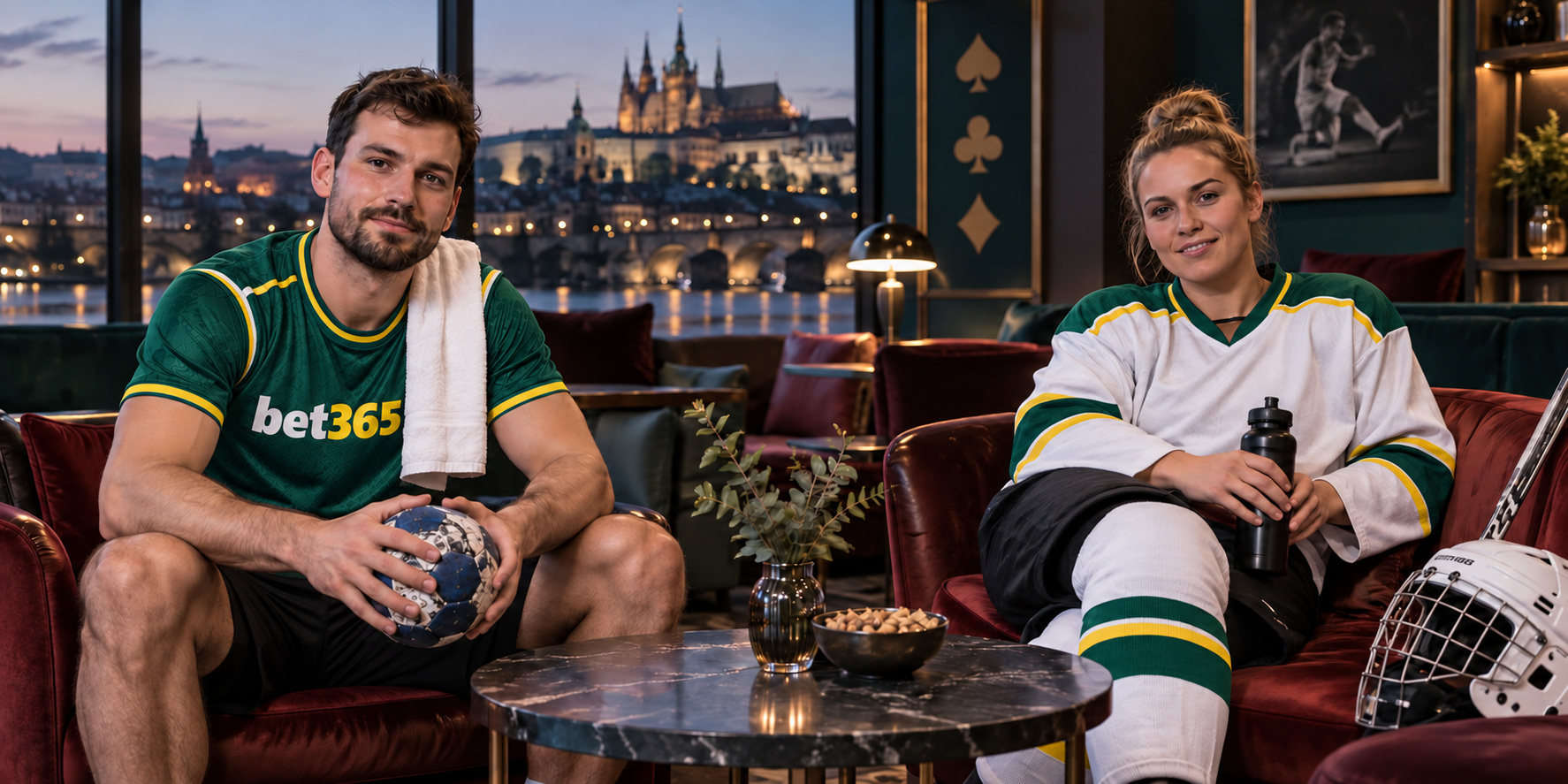 Házenkář a hokejistka ve sportovním klubu